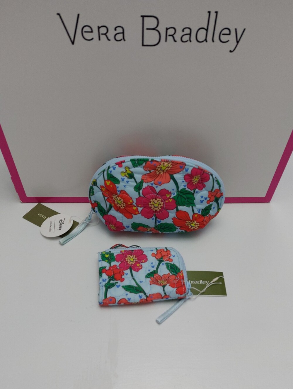 Vera Bradley Disney Mickey's Meadow Zip Card Case & Small Dome Pouch NWT